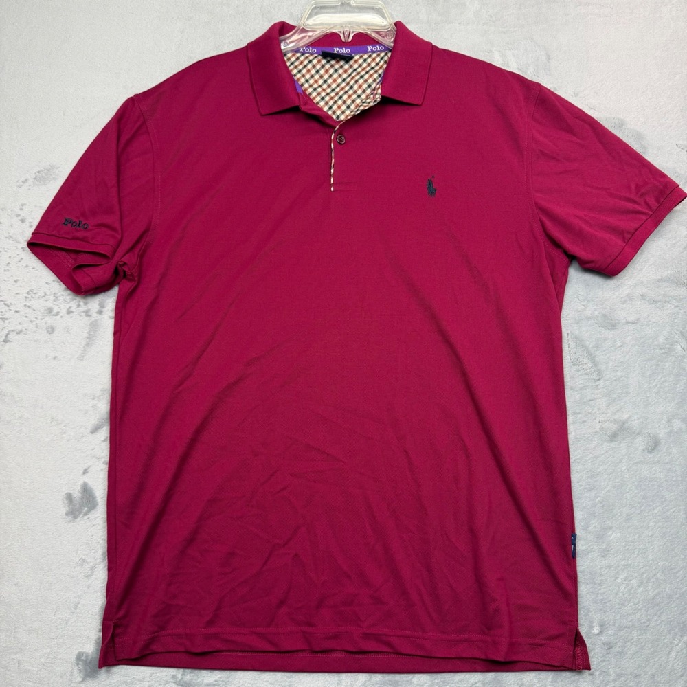 Polo Ralph Lauren Polo Shirt Women XXL Magenta Plaid Trim Pony Logo Short Sleeve - Picture 3 of 11